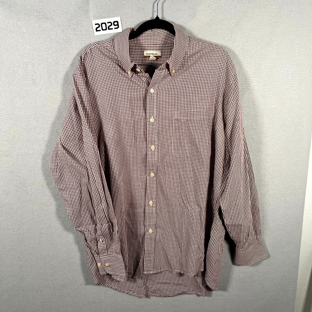 Barry Bricken Shirt Mens Large Red White Check Cotton Long Sleeve Button Down